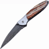 Полуавтоматический складной нож Santa Fe Kershaw Leek, дамасская сталь, рукоять сталь с накладкой из зуба мамонта купить в Саратове