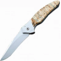 Полуавтоматический складной нож Santa Fe Kershaw Shallot, сталь 14C28N, рукоять сталь с накладкой из зуба мамонта купить в Саратове