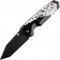 Складной нож Hogue EX-02 Tanto Custom Skulls & Bones, сталь 154CM Ceracote™ Firearm Coating, рукоять ABS-Пластик, черно-белый купить в Саратове