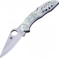 Складной нож Santa Fe Spyderco Delica, сталь VG-10, рукоять сталь с накладкой из зуба акрила/перламутра купить в Саратове