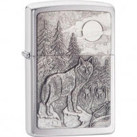 Зажигалка ZIPPO Classic Волк с покрытием Brushed Chrome купить в Саратове